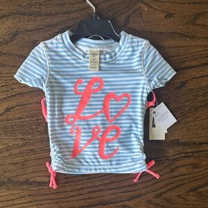 OshKosh B'gosh Blue and White Striped T-Shirt with Pink Love Print